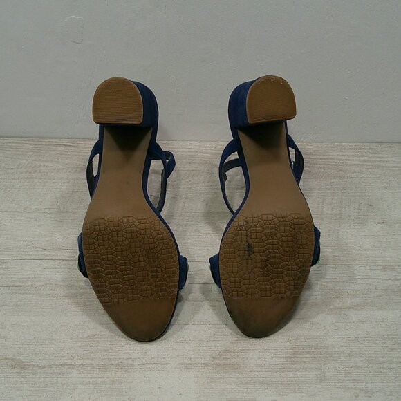 BP Navy Suede High Block Heels with Floral Embellishments Size 10 M - Picture 14 of 15